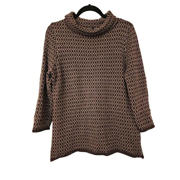Talbot's brown geometric pattern roll neck pure merino wool sweater size large - Picture 1 of 9